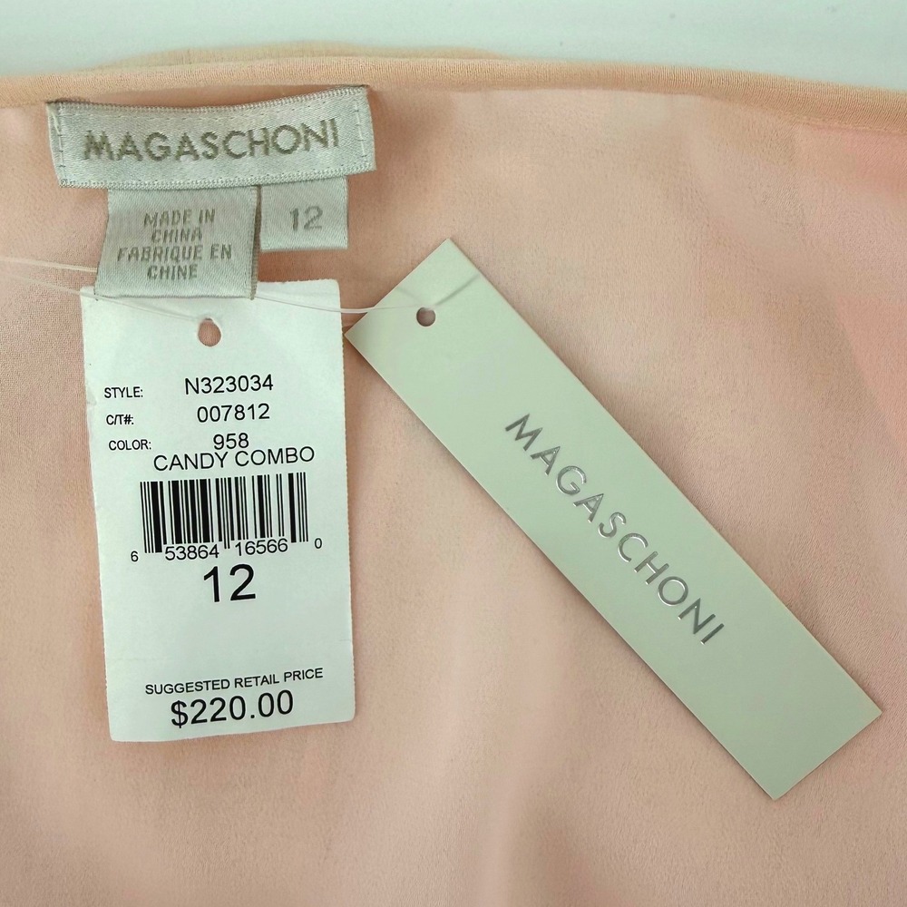 Magaschoni Silk Maxi Skirt Womens 12 Pink Pleated Panels Lined Candy Combo NWT - Picture 3 of 13